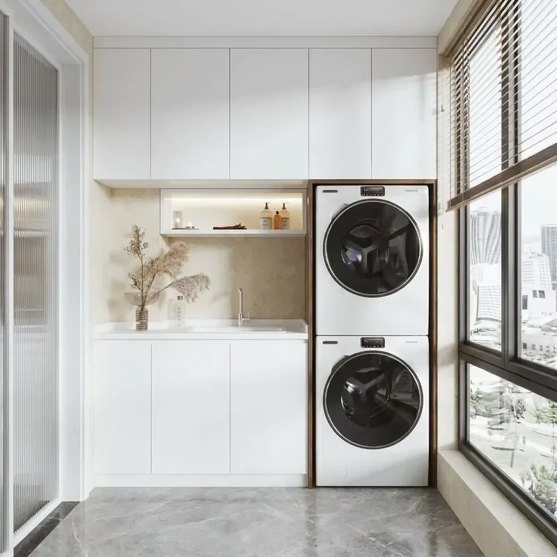 Modern Minimalist White Wood Balcony Storage Cabinet with Waterproof Material Eco-Friendly Home Furniture for Outdoor Use