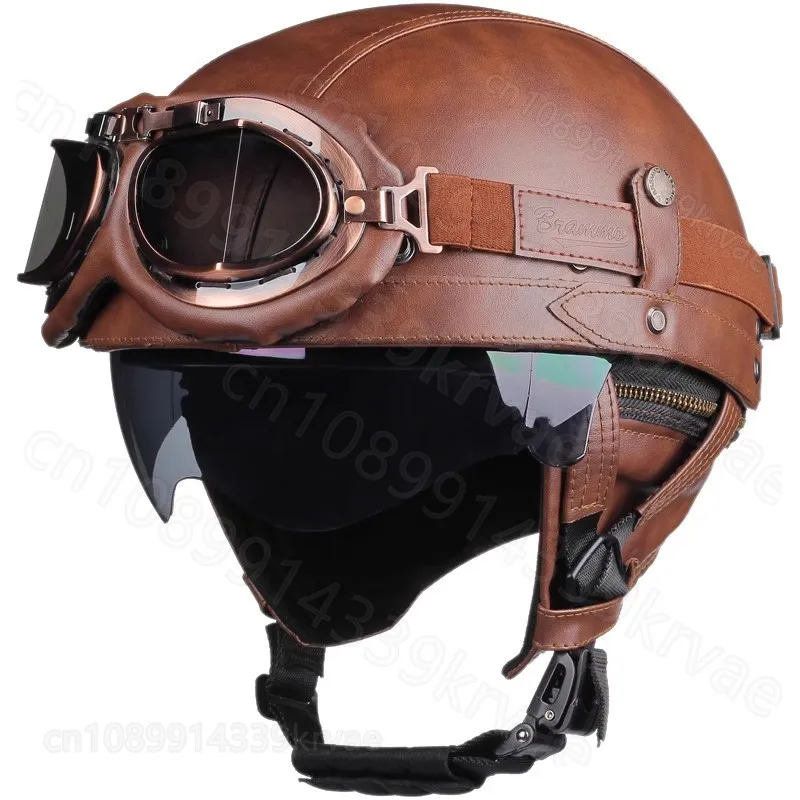 

DOT Vintage Half Face Motorcycle Helmet Motorbike Helmets Men Women Unisex Scooter Summer Helmet Black Brown