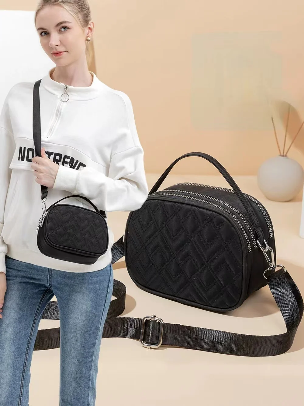 

Women's Messenger Bag Nylon Small Square Bags Black Casual Shoulder Bag Crossbody-bag Mini Handbag Russia