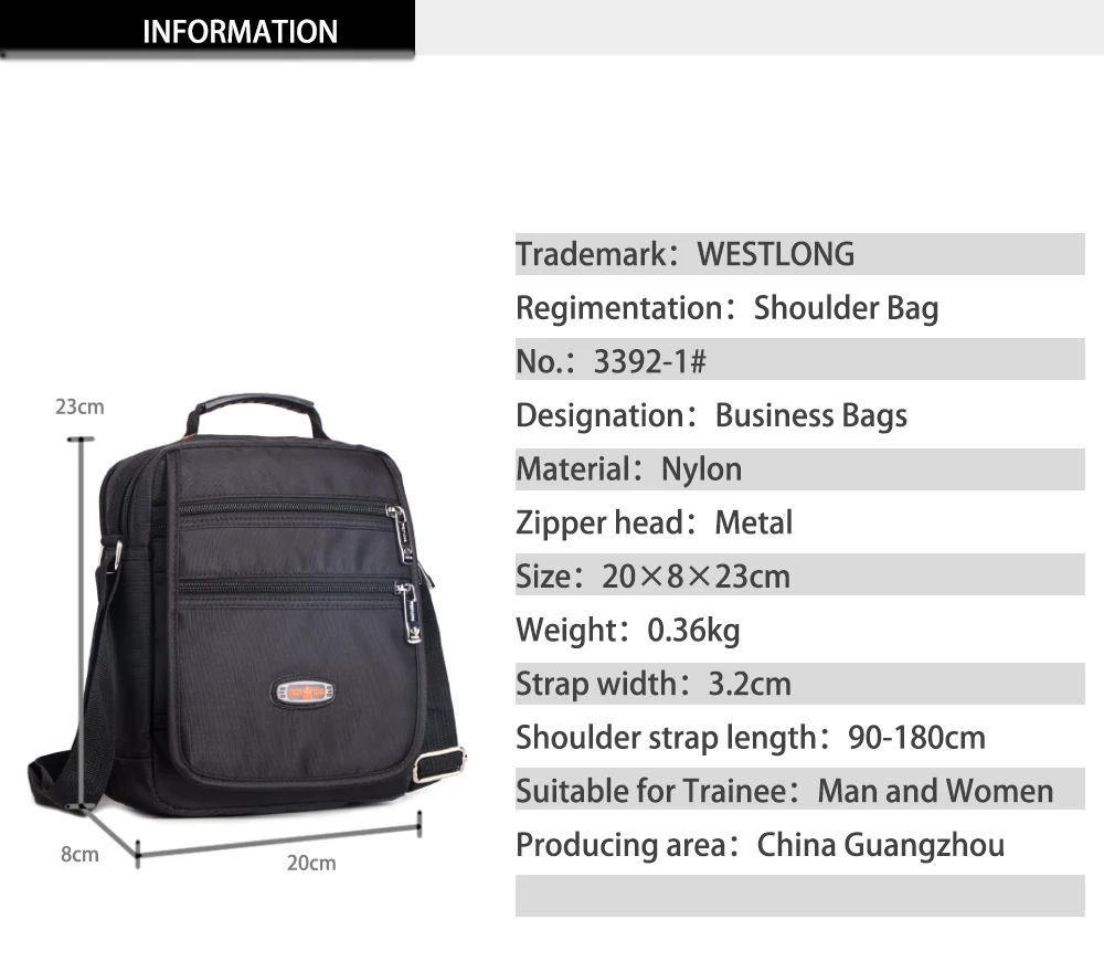 Men Shoulder Bag Business Fashion Messenger Casual Handbags Travel Black Waterproof Crossbody Flap High Quality 3392-1