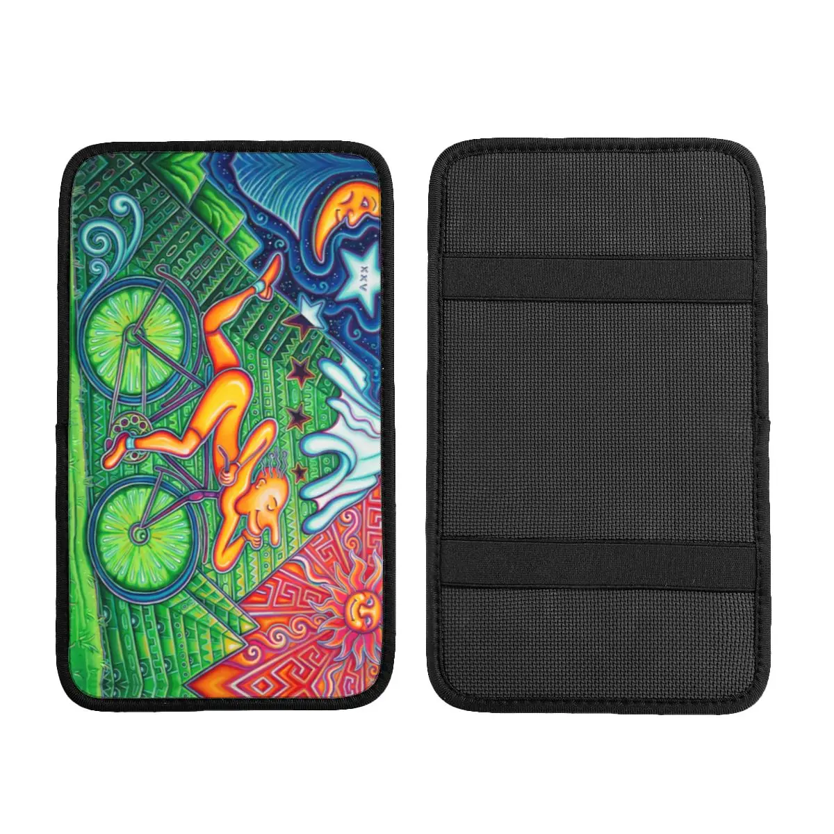 Custom Car Armrest Cover Mat Albert Hoffman LSD Bicycle Day Car Center Console Protection Cover Mat nterior Cushion Storage Box