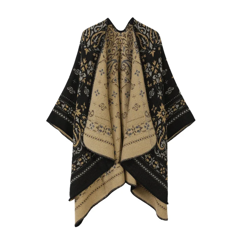 New split-design, warm cape, air-conditioned room blanket, long, double-sided knitted shawl