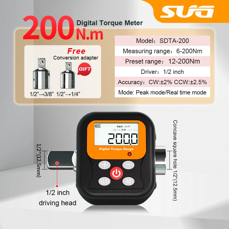 

Digital torque wrench adapter with a torque range of 6-200N.m, a high-precision torque meter wrench suitable for motorcycles diy