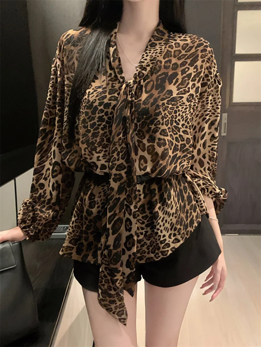 PLAMTEE Chic Leopard Fashion Blouses Women Vintage 2024 Daily Sexy Autumn New Slim Casual Work Wear Elegant Daily Full Sleeve