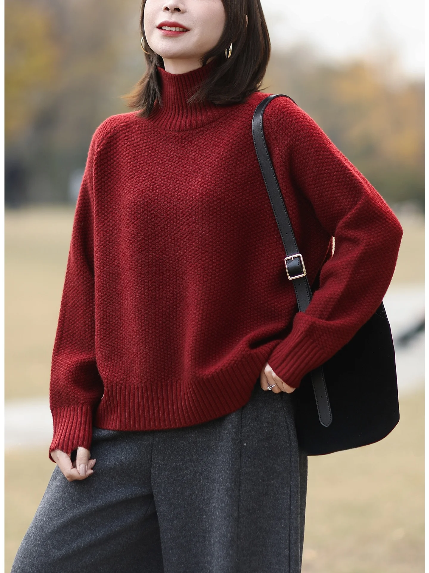 

Warm Sli Loose High Collar Red Sweater Women's Korean Sle Winter Faion 2025 Casual Comfortable Long Sve Top