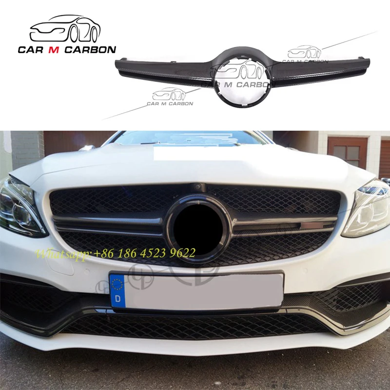 

STLFC Class W205 Dry Carbon Front Grille for C63 C63S B Style Front Bumper Grille W205 Replacement Grille Net