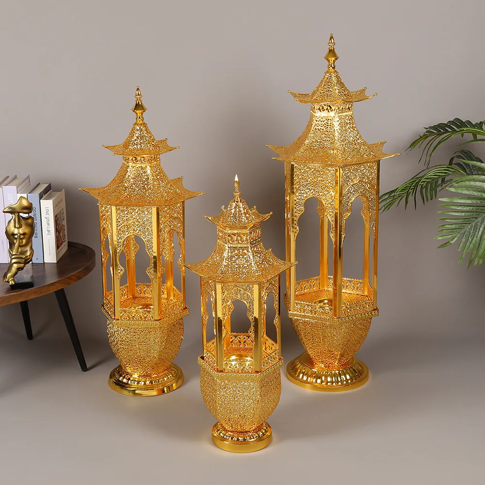 Large Size Golden Hollow Incense Burner Metal Saudi Arabia Tower Carbon Furnace Living Room Home Decor Ornaments Holders