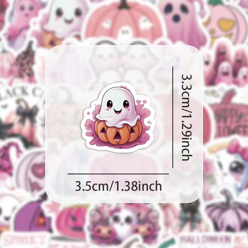 10/60PCS Pink Halloween Stickers Ghost Skull Pumpkin Decals Bike Laptop Guitar Helmet Waterproof Graffiti Decal Toy Decoration