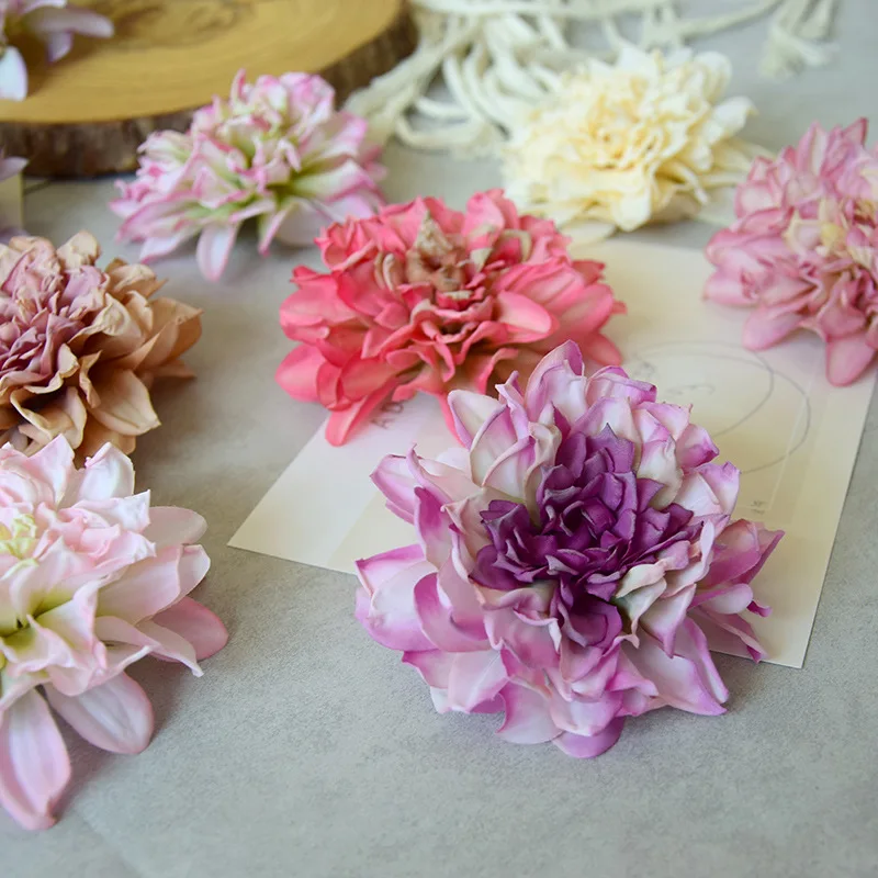 20 Stück Retro-Dahlienblüten mit gebranntem Rand, künstliche Seidenblumen, Geschenkbox-Deko, Blumenarrangement für Geburtstagsfeier, Hochzeit, Event – Detail 7