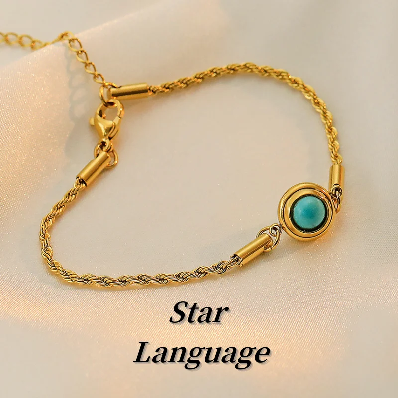

Star Language Classic Simple Stainless Steel Inlay Turquoise Bracelet for Women Gold-plated Retro Trend Geometric Jewelry Gift