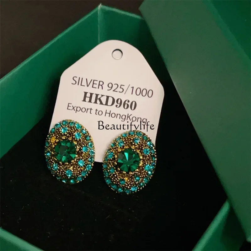 Heavy industry gemstone earrings, medieval French geometric shaped colorful jewelry, high-end ear accessories wholesale