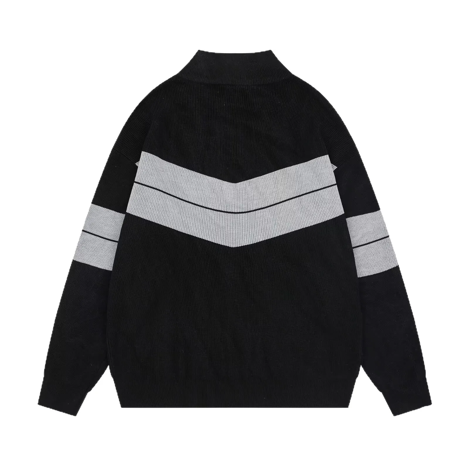 Maglione cardigan con zip e colletto rialzato coreano a contrasto Cappotto cardigan lavorato a maglia a righe con cerniera ampia autunno e inverno