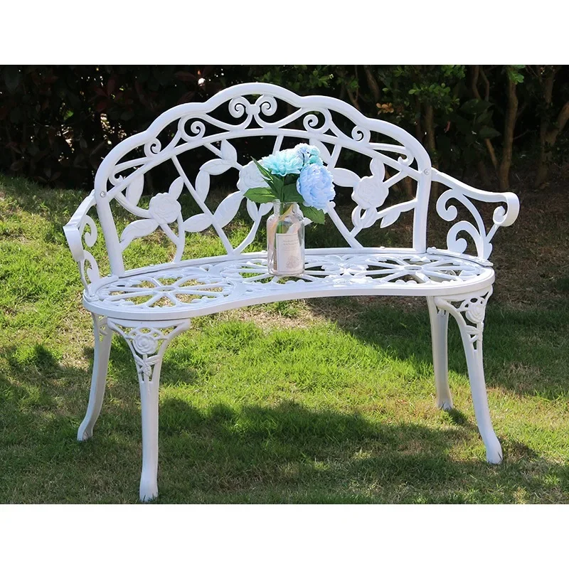 Cast Aluminum Outdoor Bench Park Chair Outdoor Bench Balcony Chair Backrest Bench Villa Courtyard European Outdoor Furniture