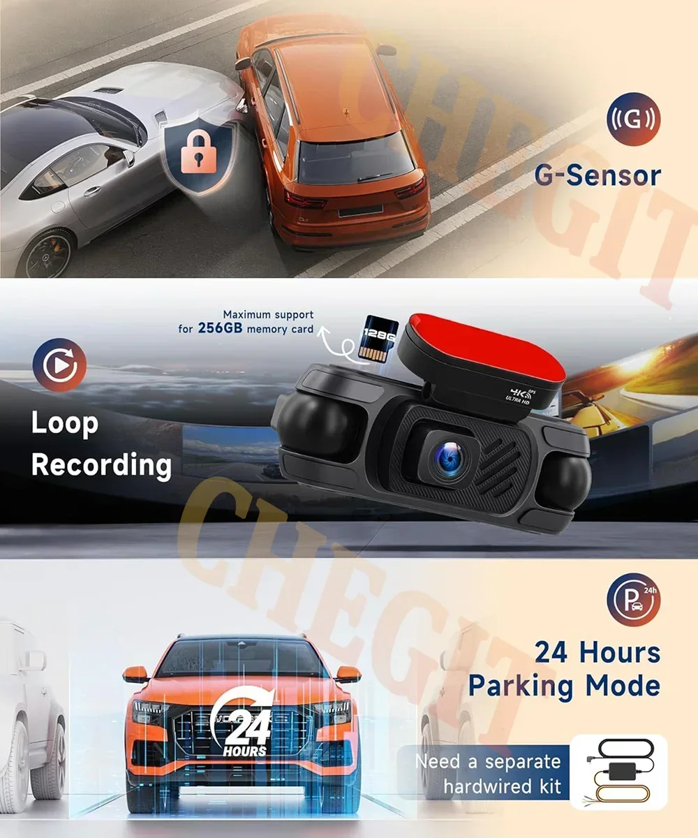 2026NEW 4K + 1K + 1K 4 قنوات WIFI GPS جهاز تسجيل فيديو رقمي للسيارات 360 ° كاميرا داش للسيارات HD فيديو كاميرا أمامية وخلفية صندوق أسود ملحقات السيارة #6