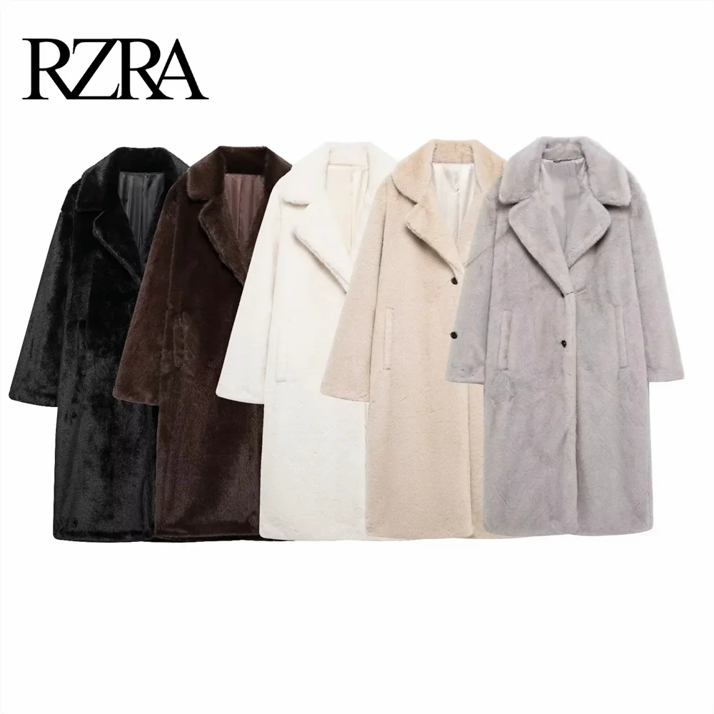 RZRA2024 Women's Winter New Style High End Artificial Fur Effect Casual Long windbreaker Coat for Women