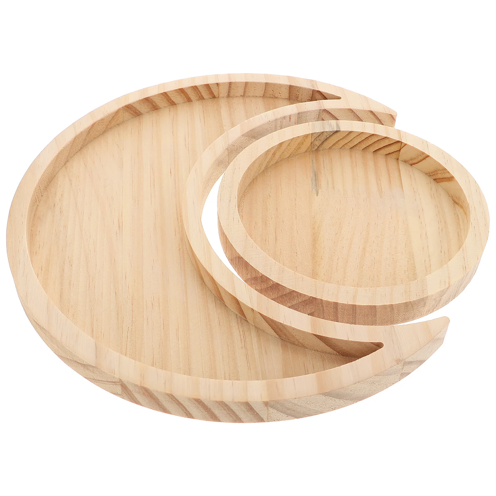 2 Pcs Pine Sun Moon Tray Versatile Jewelry Plate Displaying Wooden Storage Decor