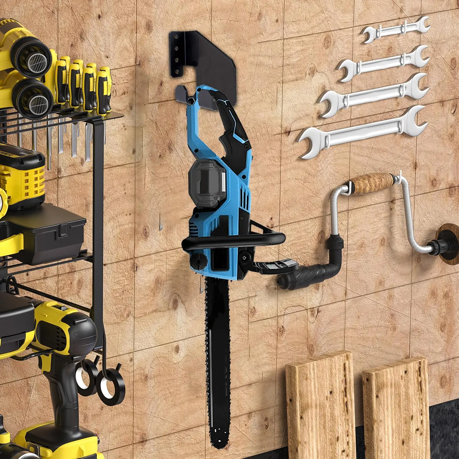 Wall Mounted Chainsaw Hanger Heavy Duty Garden Tool Organizer Space-Saving Design Garage Tool Storage Rack For Chain Saw Hand