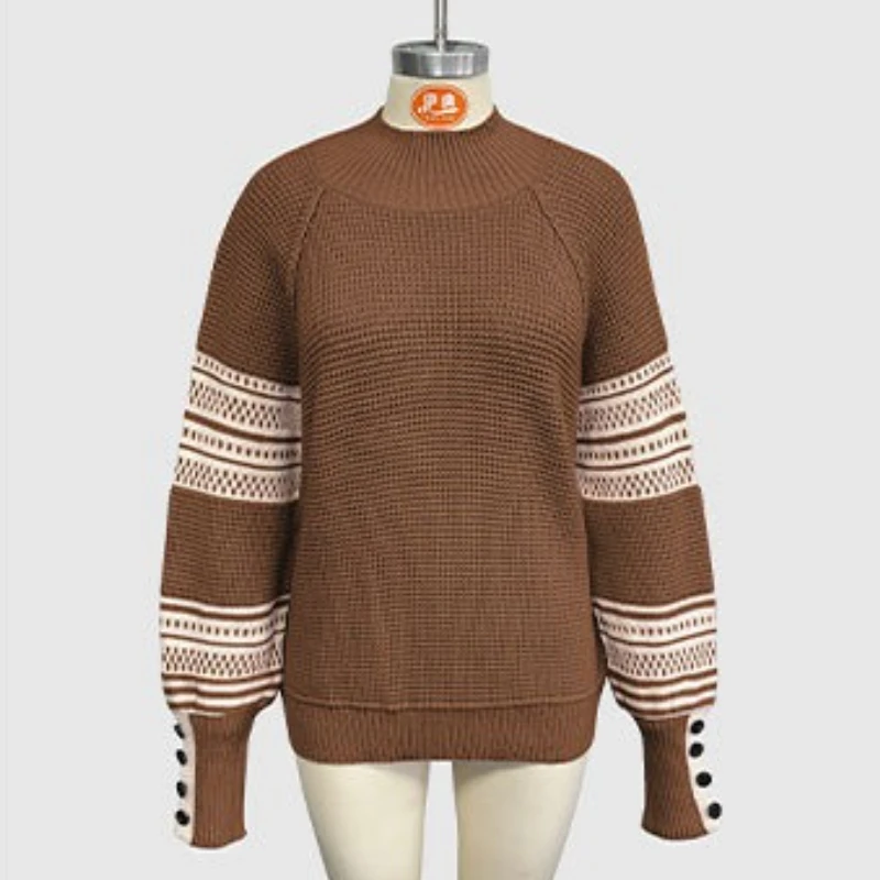 Новинка 2025 года, осенне-зимняя женская одежда в европейском и американском стиле, вязаный цветной полуводолазка, модный пуловер, свитер