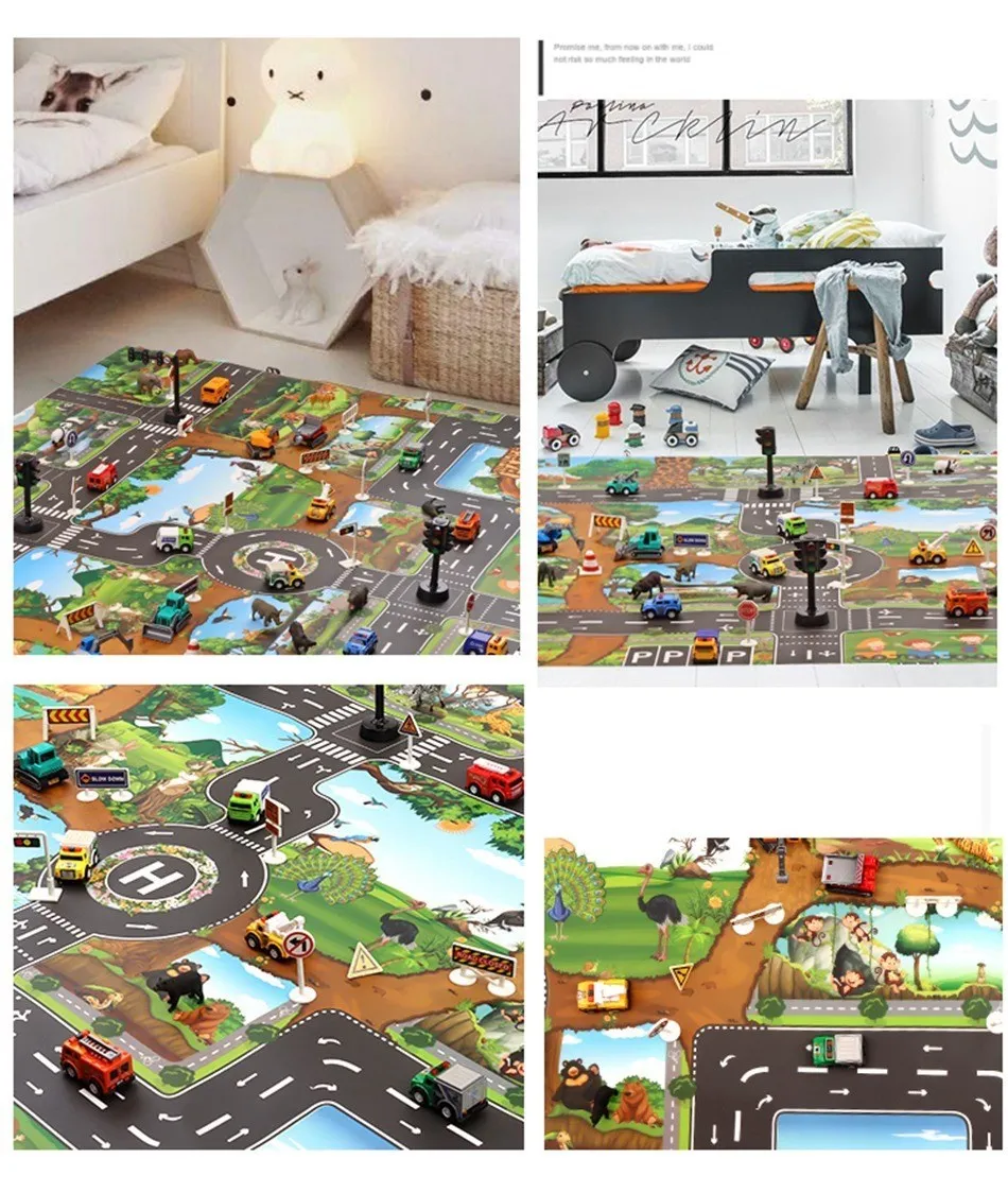 Tapis de jeu de zoo pour enfants, carte d'animaux, voiture, jouets pour tout-petits, polymères inoling, bébés garçons et filles