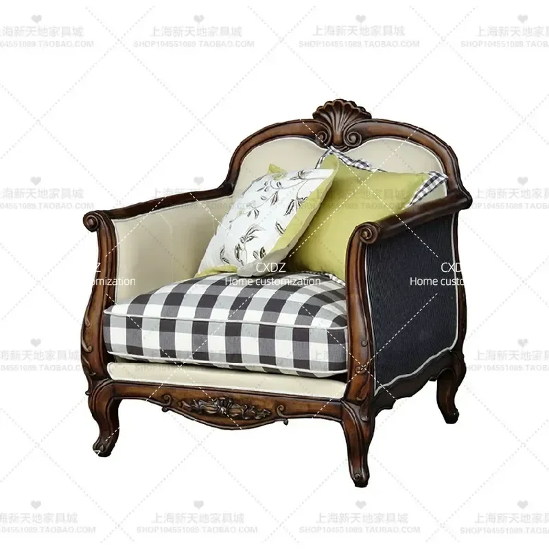 Modern Neoclassical Sofa Set Single Double Three Seater Carved Living Room Furniture for Villa Small Apartment Home Decor