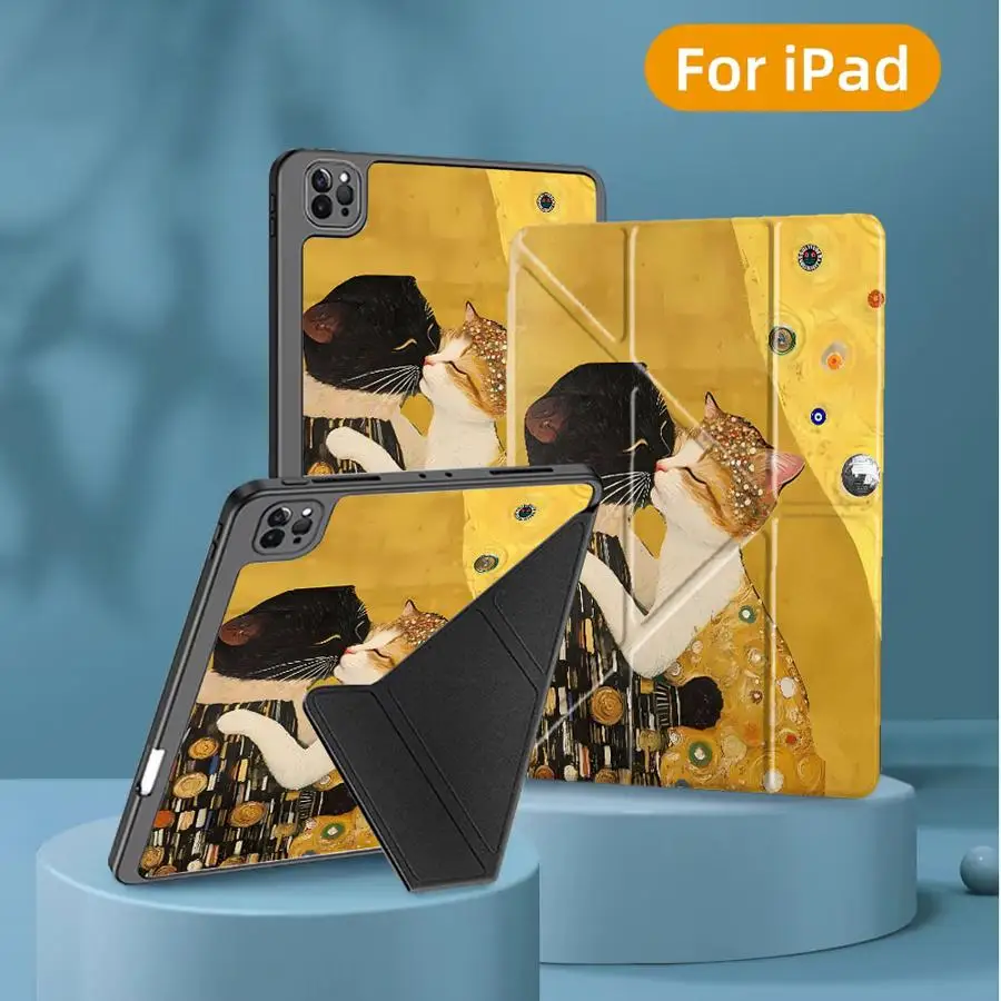Warm Cat Design Holder Cover Tablet Case For iPad Mini 6 7 Air 4 5 M3 M2 M4 11inch Pro 11th 10th 9th 8th 7th 12.9inch Pro 2025