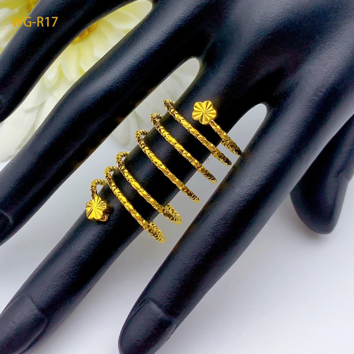 Dubai Spiral Flower Ring Brazilian Women 24K Gold Color Wedding Bride Arabic Ethiopian Big Nigerian Jewellery Moroccan Resizable