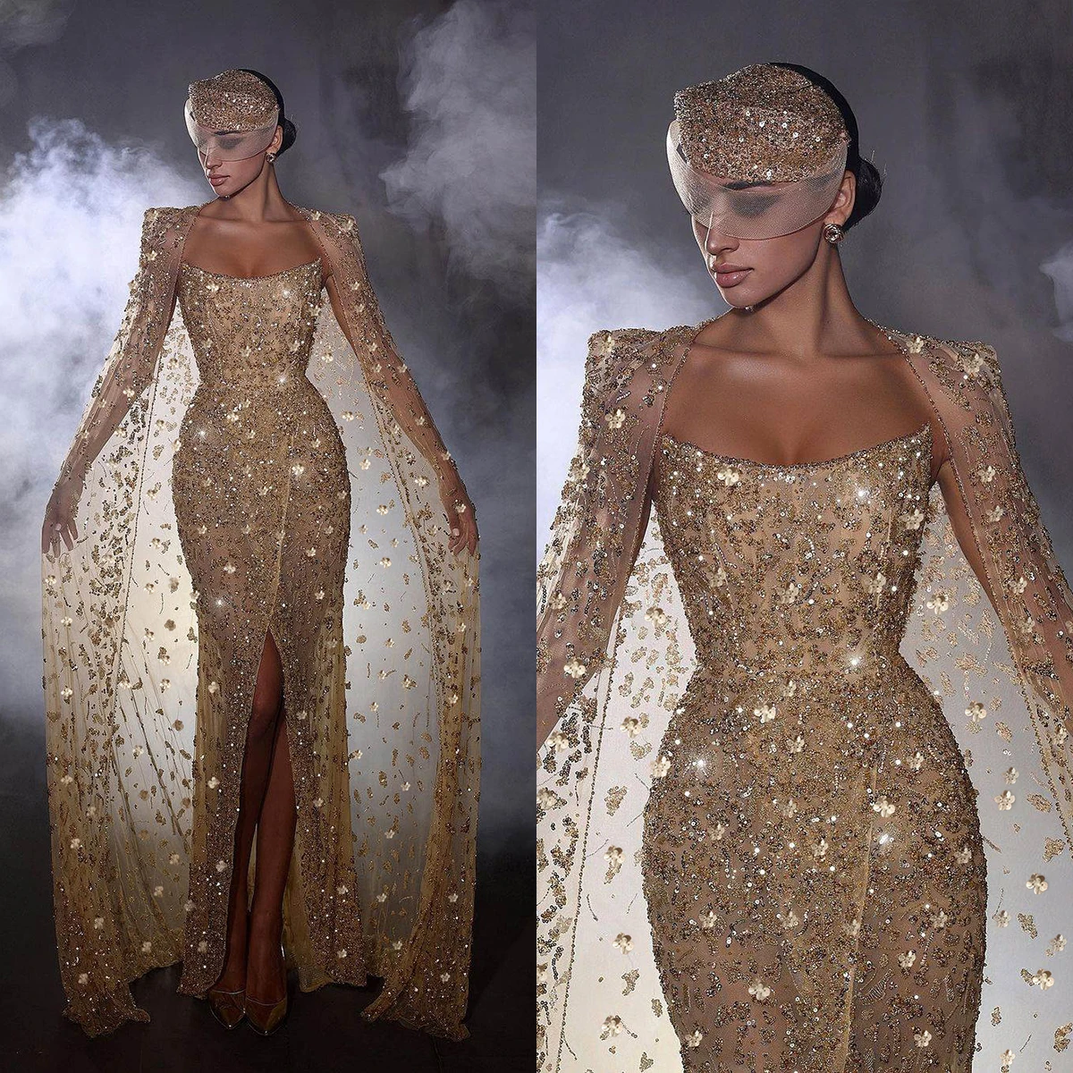 Vintage Wedding Dress For Women Sequins Strapless Bridal Gown With Jacket Sweep Train Split Dresses vestidos de novia