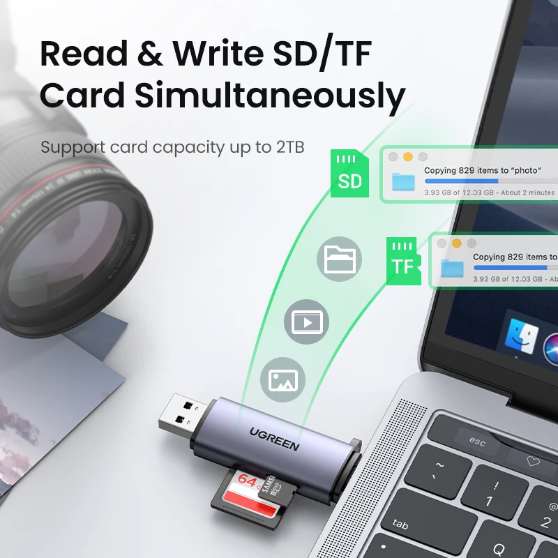 Ugreen-microSDカードリーダー,USB 3.0およびタイプc,メモリーカード,PC,ラップトップ,アクセサリー用