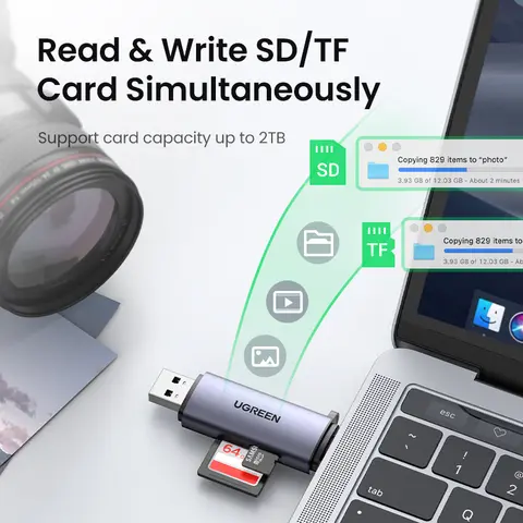 UGREEN Kortläsare USB 3.0 & Typ C till SD Micro SD TF Kortläsare för PC Laptop Tillbehör Smart Minneskortläsare SD Kortläsare 10 best sales Sandisk-kortläsare - №6