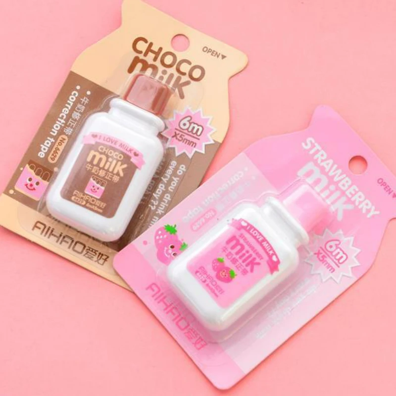 2PCS Cute Milky White Correction Tape Creative Correction Belt Cute Bottle Cartoon Student Office Correction Tape