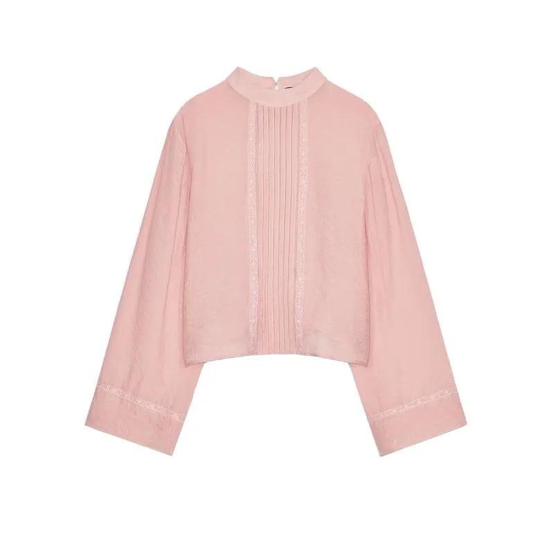 Colletto rialzato lungo Sve da donna primaverile, finiture decorative in pizzo, vestibilità ampia, chiusura con cerniera colorata Sle