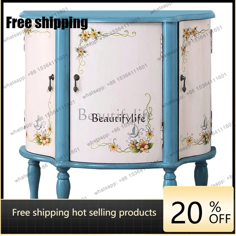 Factory Direct American Retro Entrance Cabinet Painted European Solid Wood Living Room Semi-round Edge Cabinet