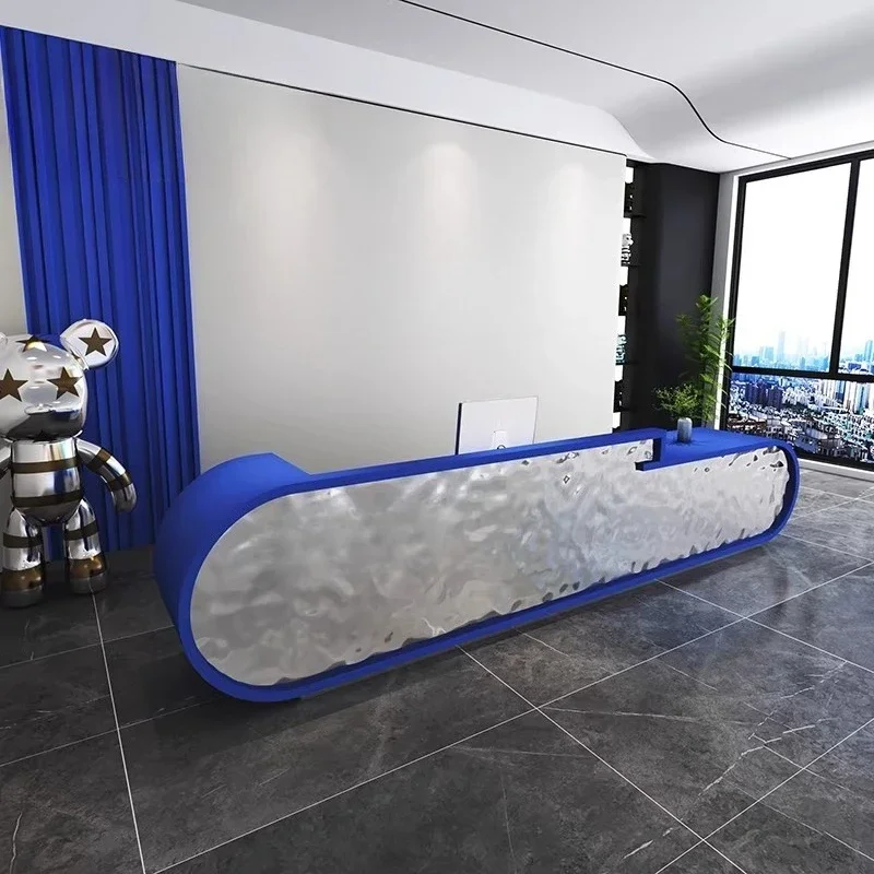 Stainless steel checkout page minimalist curved reception desk