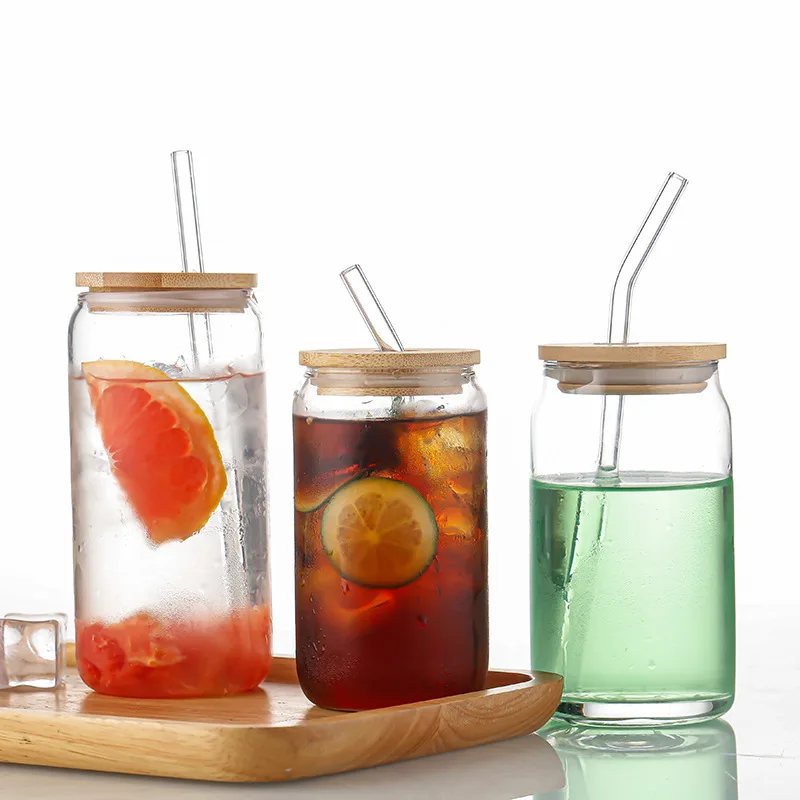 

500ml Glass Straw Cup with Wooden Lid - Leakproof Travel Mug for Coffee, Milk, Iced Tea - Eco-Friendly Drinkware, Holiday Gift