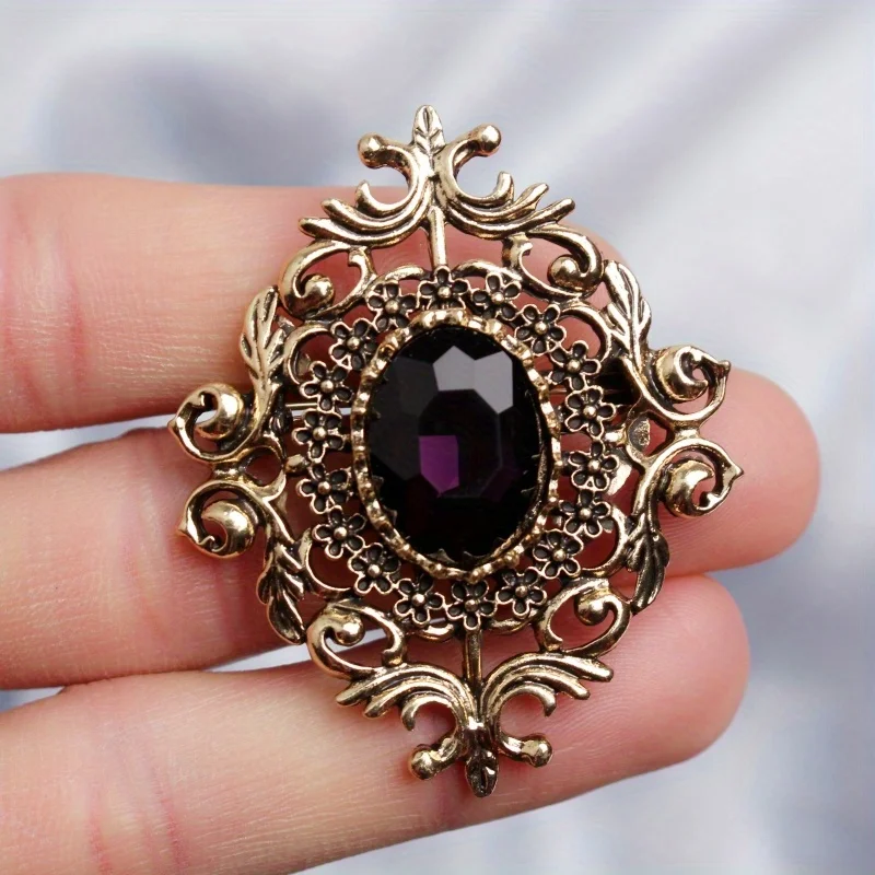 Retro Palace Luxury Purple Treasure Women\'s Suit Rhinestone Brooch and Corsage with Personalized Temperament