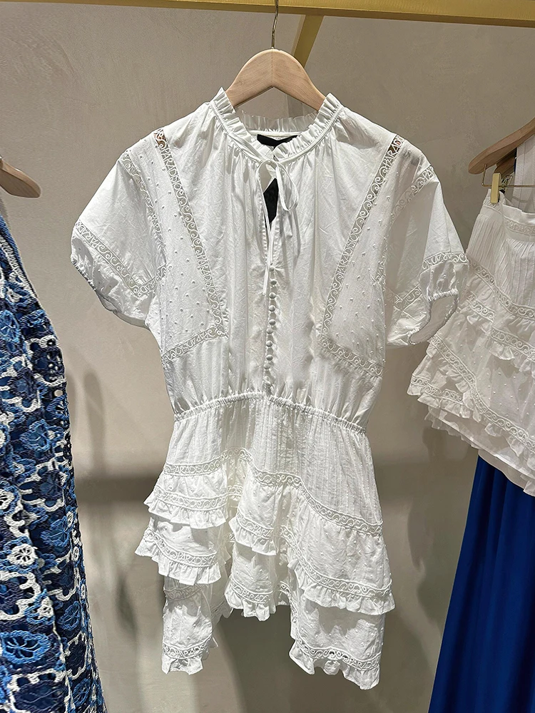 Vestido F MIGII de Cintura Alta com Recortes e Cinto, Estilo Francês, Vestido  Tricotado em A, Manga Curta, Decote...