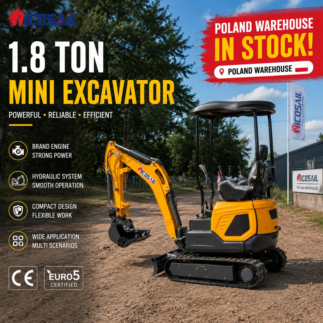 OKW18L 1.8 Ton Compact Excavator OEM Custom for Drainage Landscaping Groundwork Poland Warehouse In Stock