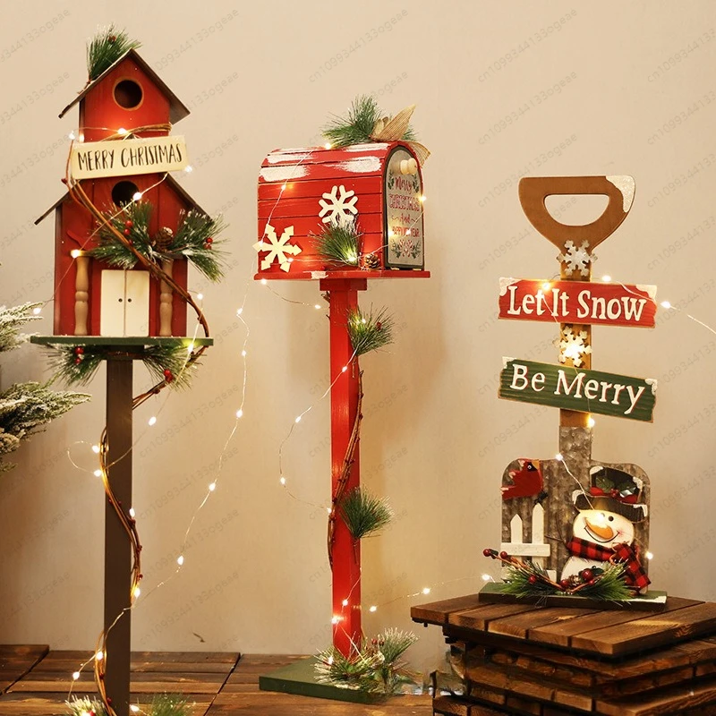 Christmas Cottage with Mailbox , Indoor Outdoor Decor for Porch Tabletop, Photography Background Prop Scene