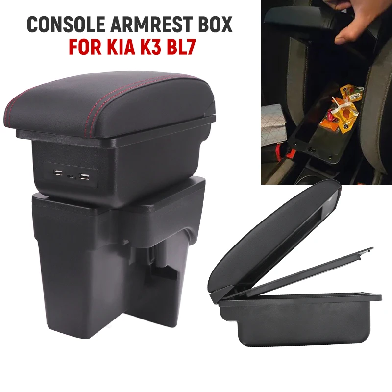 

Auto Armrest box For Kia K3 BL7 2023 2024 2025 Car Armrest Storage Box With 2USB And 1PD Retrofit Interior Car Accessories