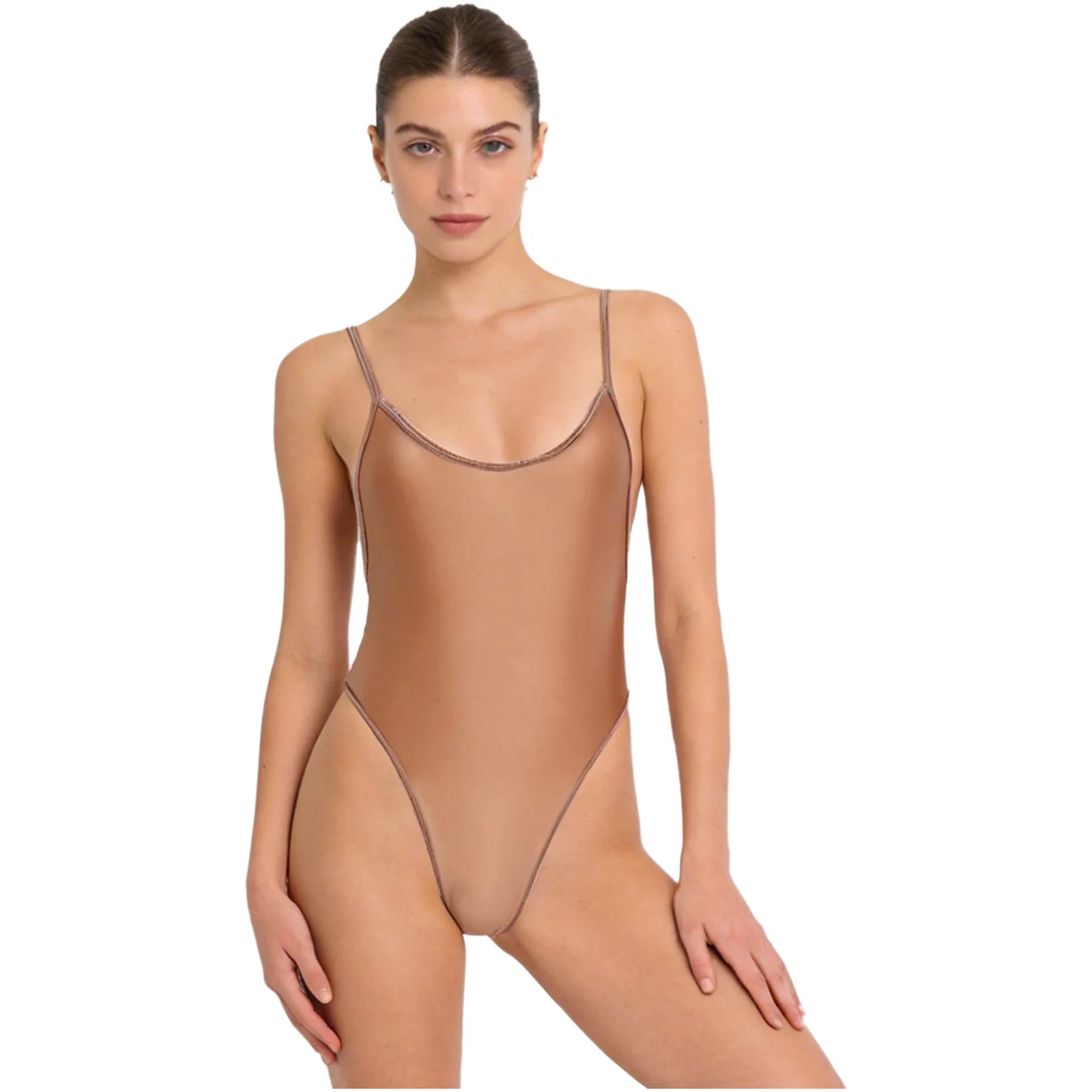 Women's Swimsuit Lingerie One-piece Swimwear Oil-shiny Glossy Leotard Nightwear Backless High-cut Stretchy Sling Bodysuit