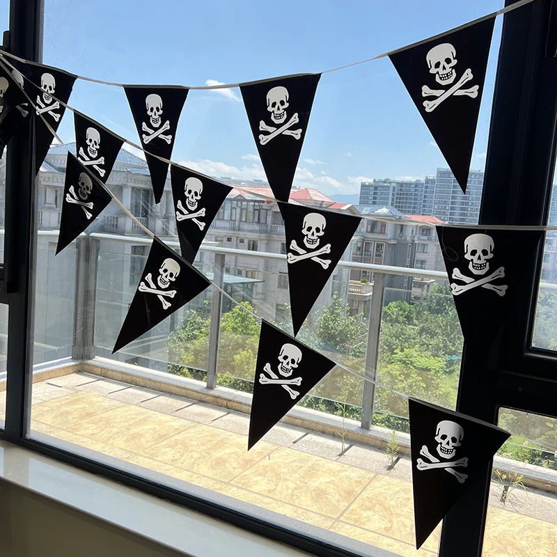 ​Halloween Pirate Theme Party Triangle Hanging Banner Pirate Skull String Flags Halloween Party Decoration For Home