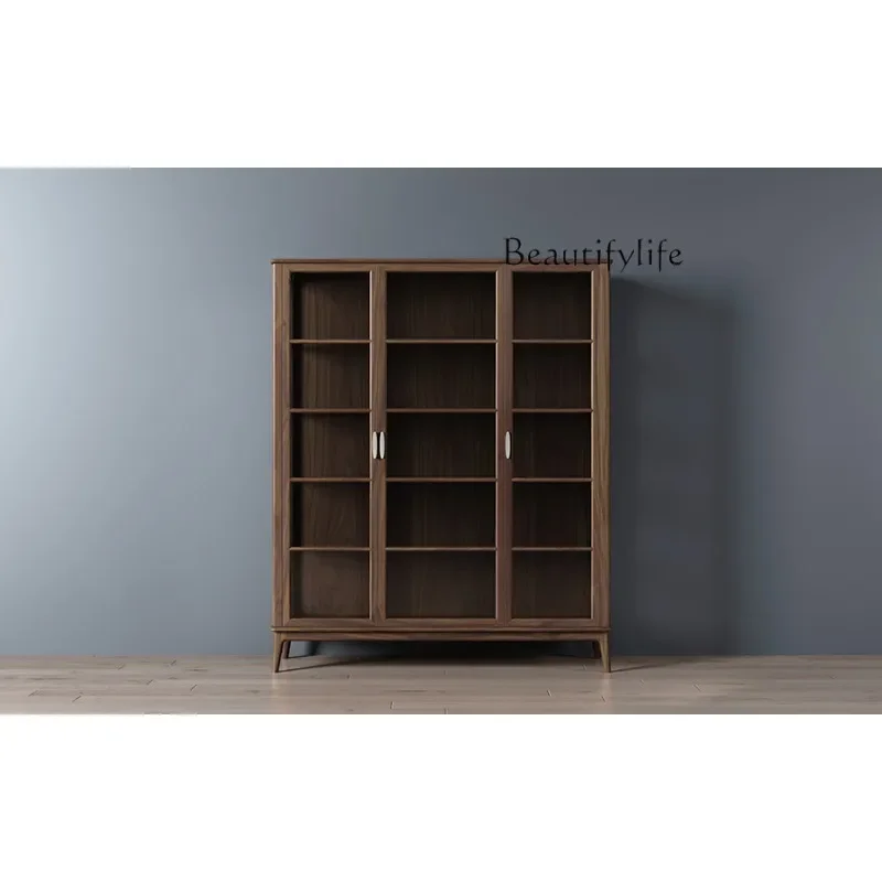 X French High-end Light Luxury Black Walnut Wine Cabinet Wine Rack Locker Tea Wine Cabinet Villa