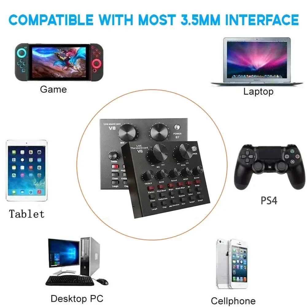 V8 V8S V8SK Audio Mixer USB External Headset Microphone Webcast Personal Live Broadcast Sound Card For Phone Computer