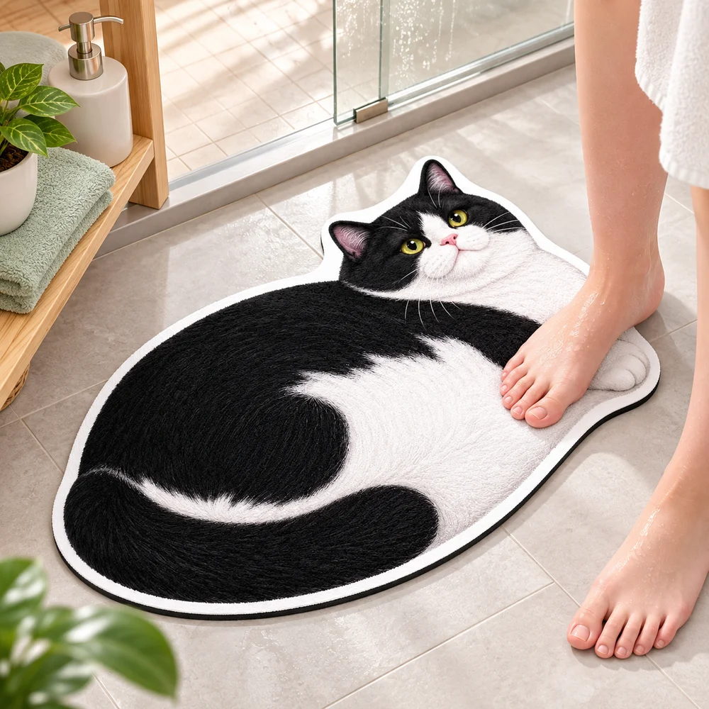 3D Shaped Cat-Shaped Area Rug Special-shaped Quick Drying Diatom Mud Mat Irregular Shape Non Slip Bathroom Floor Mat