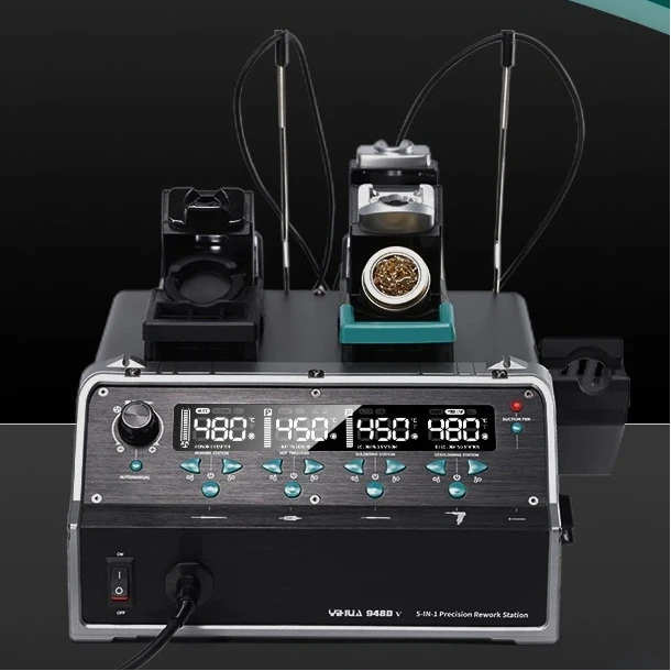 

YIHUA 948D-V 5-Function Soldering System | Air Pump Hot Air 10L/min | Constant Temp Iron | ESD Safe Tweezers