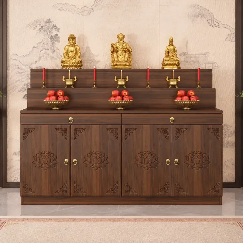 Buddha niche offering table incense case household three-layer with pull-out board table God table God of Wealth Guanyin