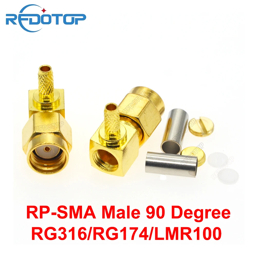 

100PCS Right Angle RP-SMA Male Plug Connector Crimp RG174/RG316/LMR100 Cable Gold Plated RPSMA-K 90° RF Connector High Quality