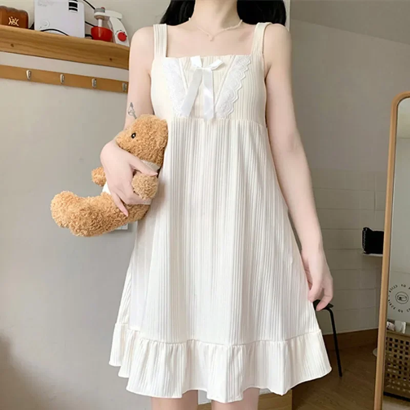 Vestido noturno de sling com peito para mulheres, Camisolas femininas, Pijamas de estudante estampados, Camisola, Sexy Home Dresses, Ins Sweet, Verão