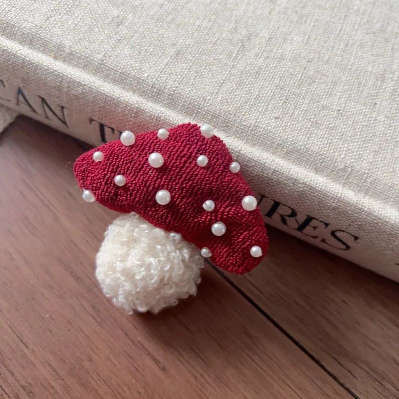 Soft Stuffed Red Mushroom Pearl Brooch Pin DIY Hair Accessory for Hat Scarf Bag Shoe Decoration Versatile High Quality
