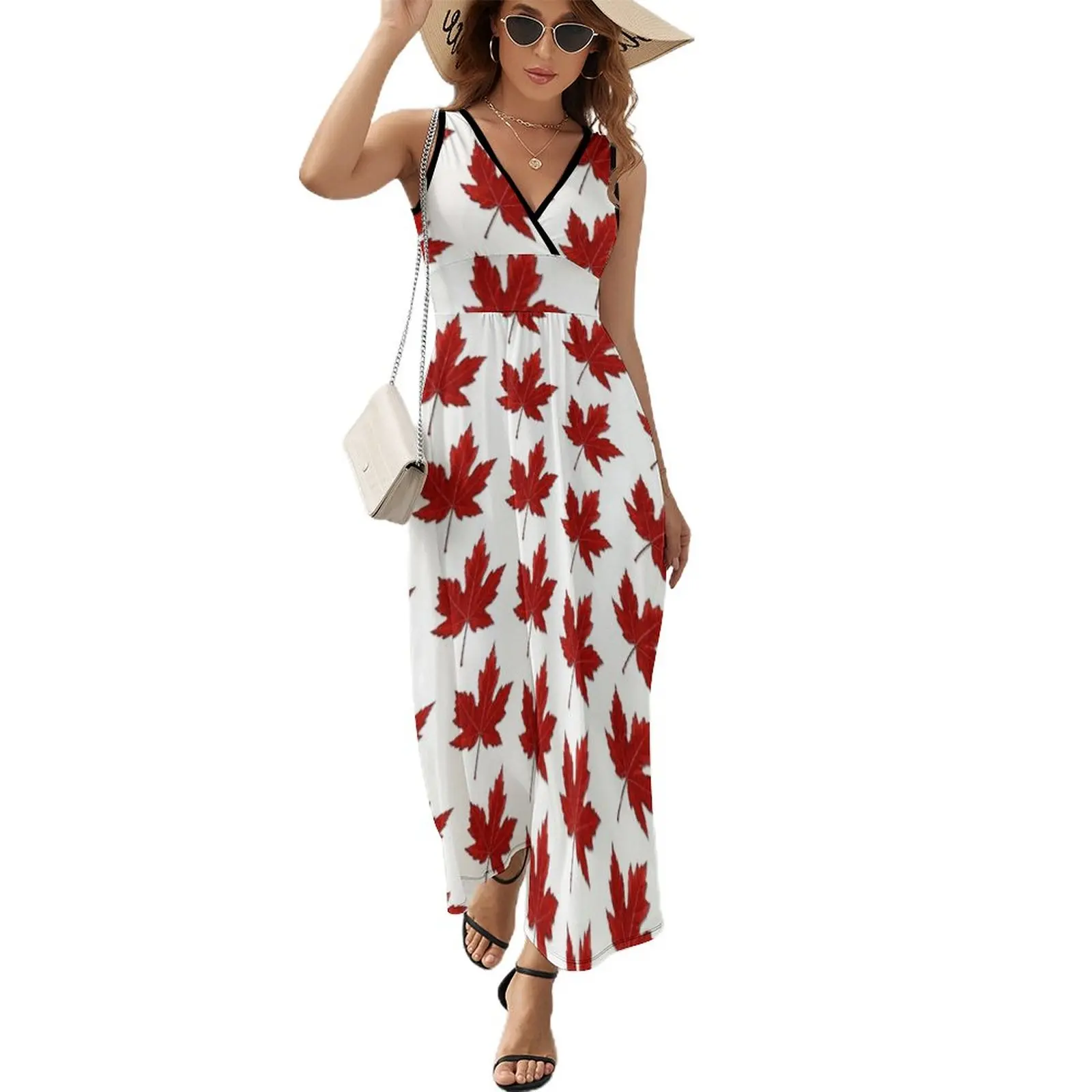 Maple Leaf, Canadian Flag Sleeveless Dress party dresses women luxury evening dresses 2023